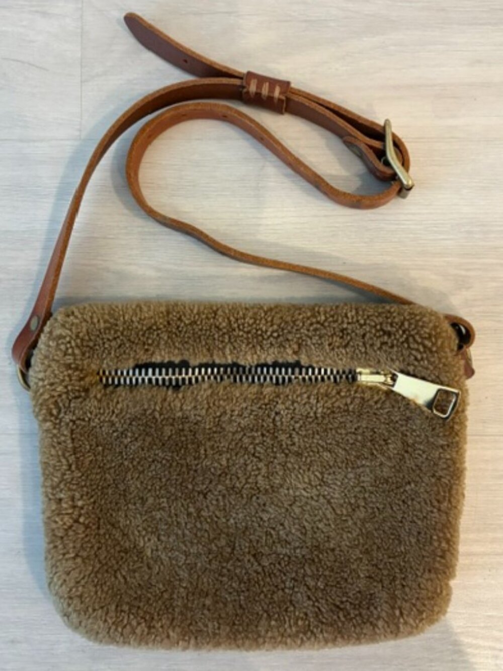 YBH Shearling Crossbody Bag, Brown